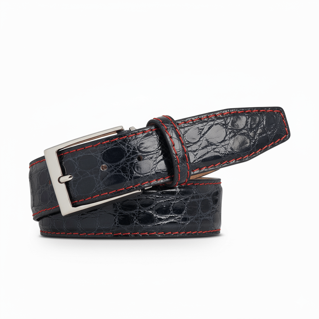 Dark Gray Caiman Crocodile Leather Belt