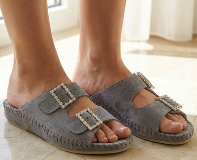 Jen Rhinestone Leather Slide