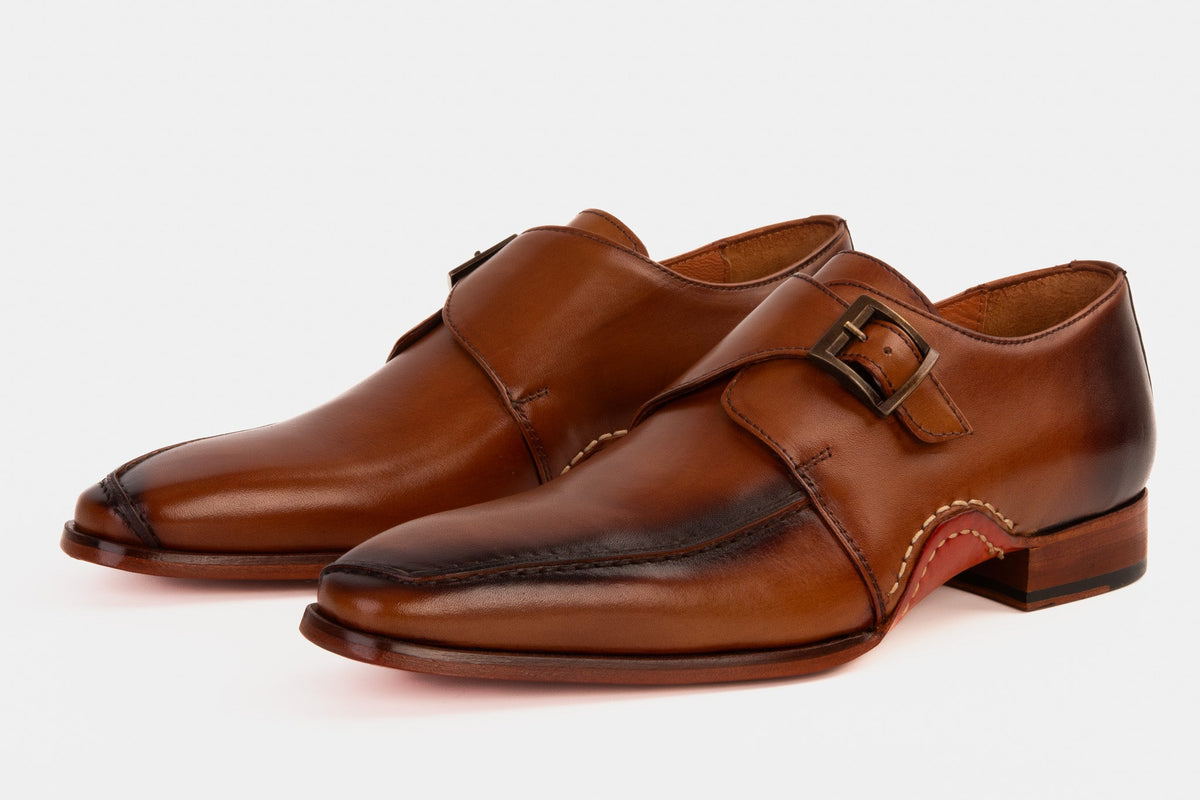 Vinci Leather The Hagrid Tan Leather Single Monk Strap Handmade Men Shoe – product view 2