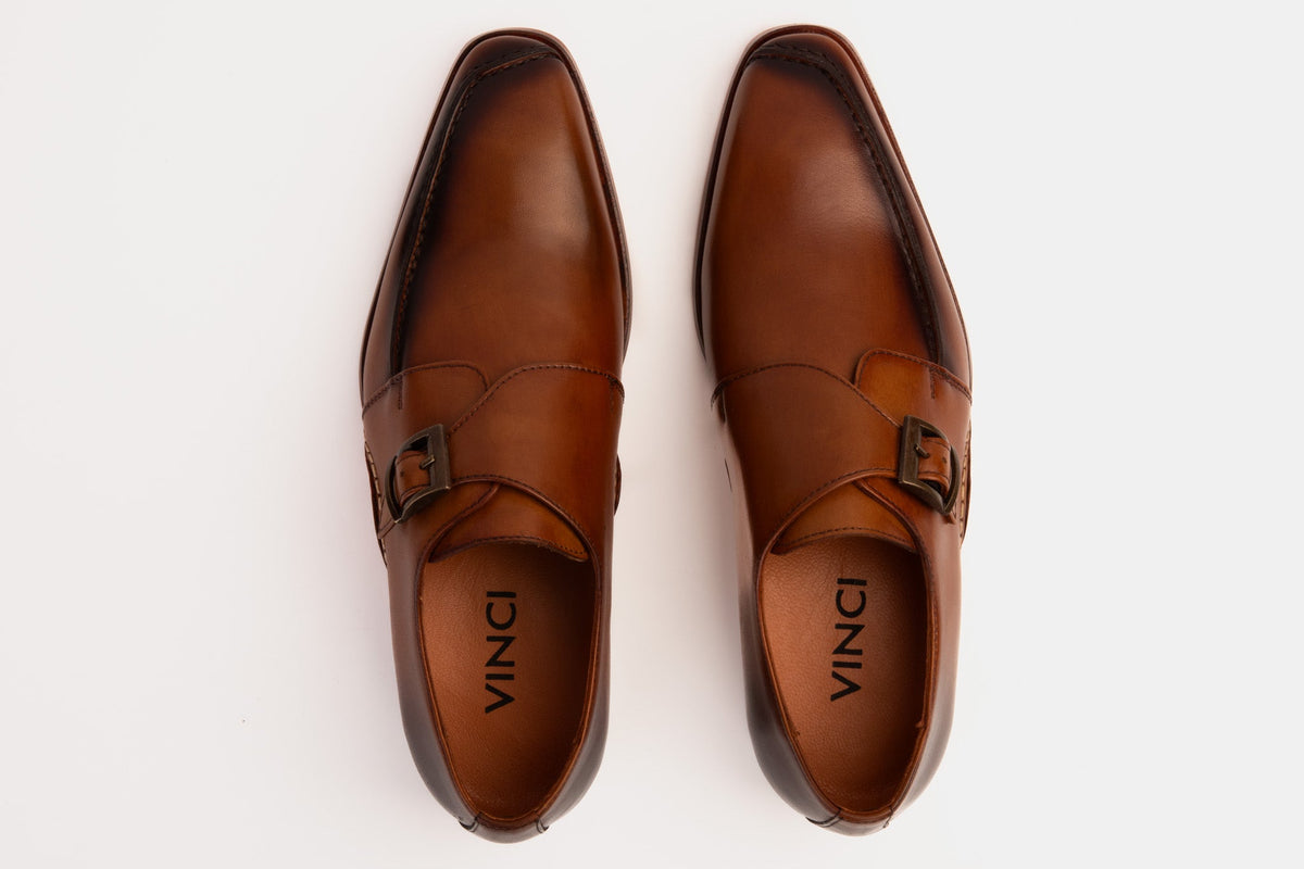 Vinci Leather The Hagrid Tan Leather Single Monk Strap Handmade Men Shoe – product view 5