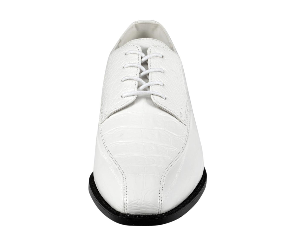 Amali Harvey Men’s White Croc-Embossed Leather Oxford Shoes