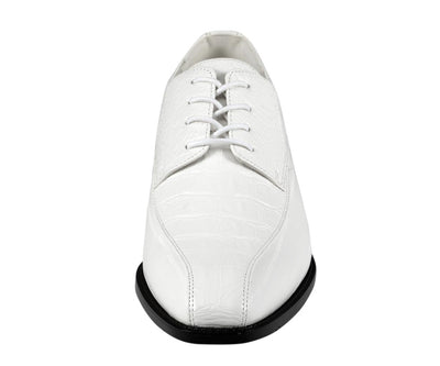 Amali Harvey Men’s White Croc-Embossed Leather Oxford Shoes