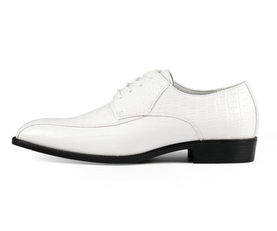 Amali Harvey Men’s White Croc-Embossed Leather Oxford Shoes