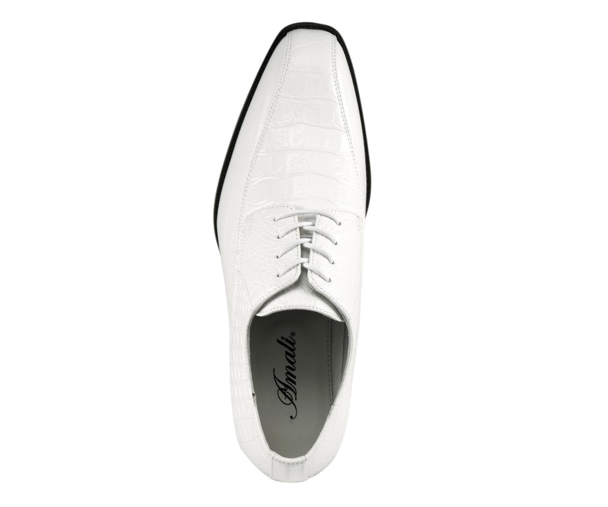 Amali Harvey Men’s White Croc-Embossed Leather Oxford Shoes
