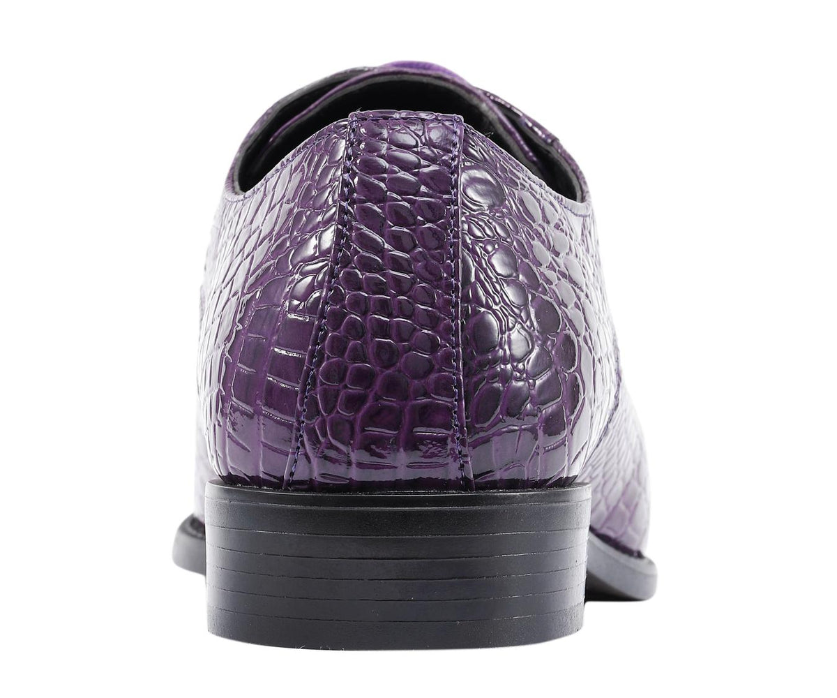 Amali Harvey Croc Embossed Men's Deep Purple Animal Print Leather Exotic Oxford Shoes