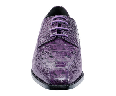Amali Harvey Croc Embossed Men's Deep Purple Animal Print Leather Exotic Oxford Shoes