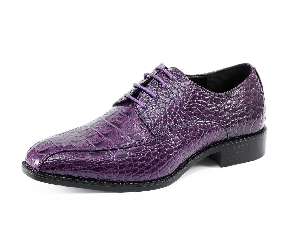 Amali Harvey Croc Embossed Men's Deep Purple Animal Print Leather Exotic Oxford Shoes