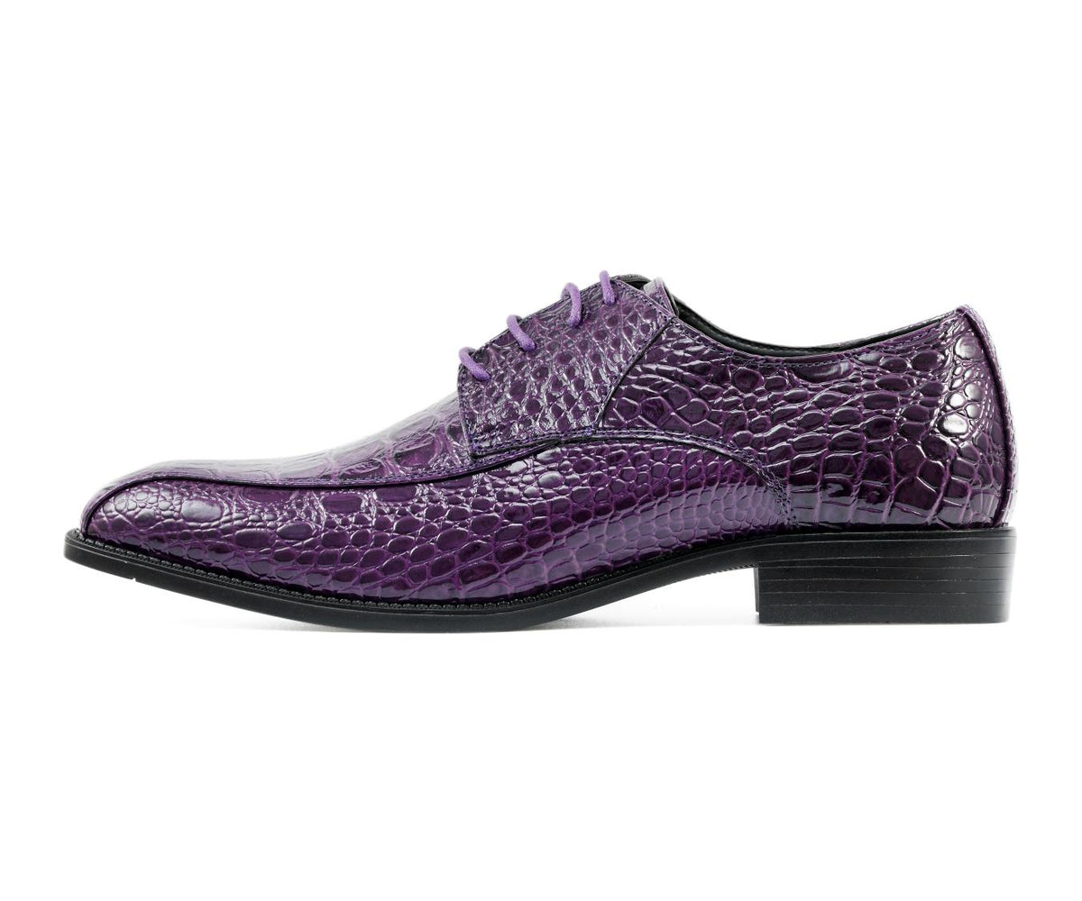 Amali Harvey Croc Embossed Men's Deep Purple Animal Print Leather Exotic Oxford Shoes