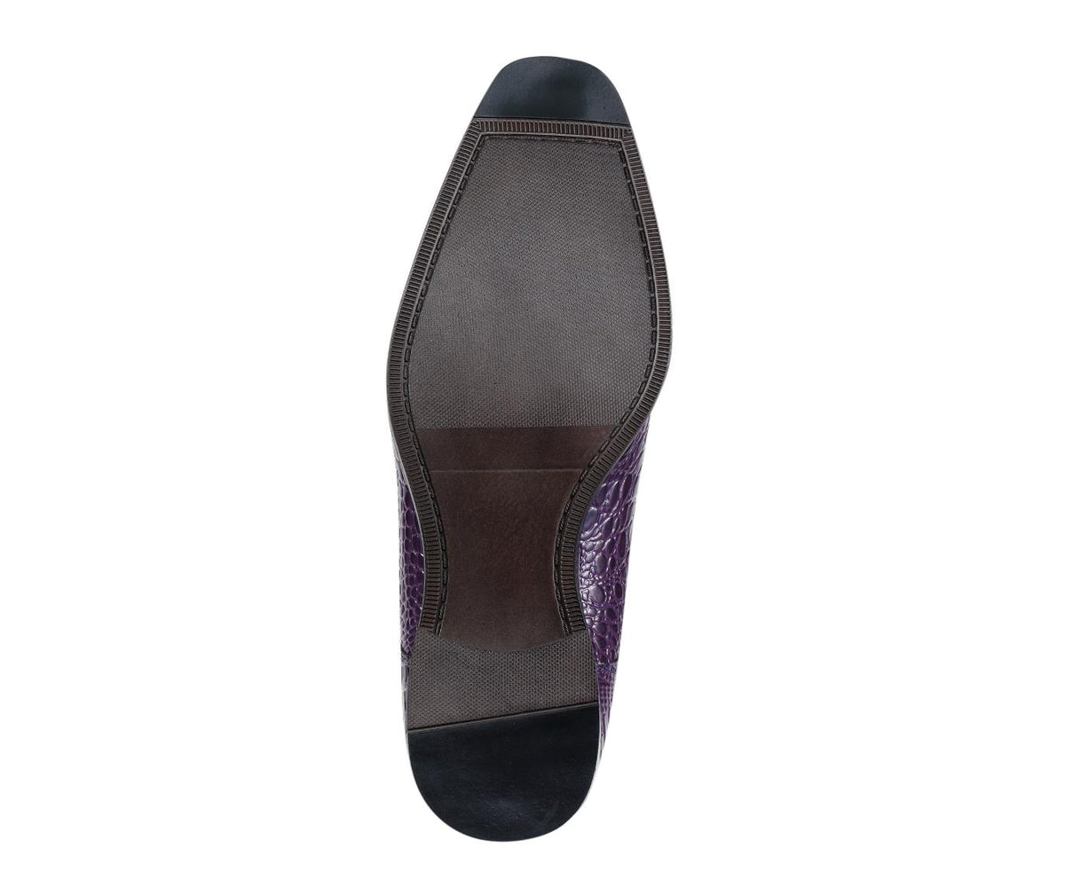 Amali Harvey Croc Embossed Men's Deep Purple Animal Print Leather Exotic Oxford Shoes