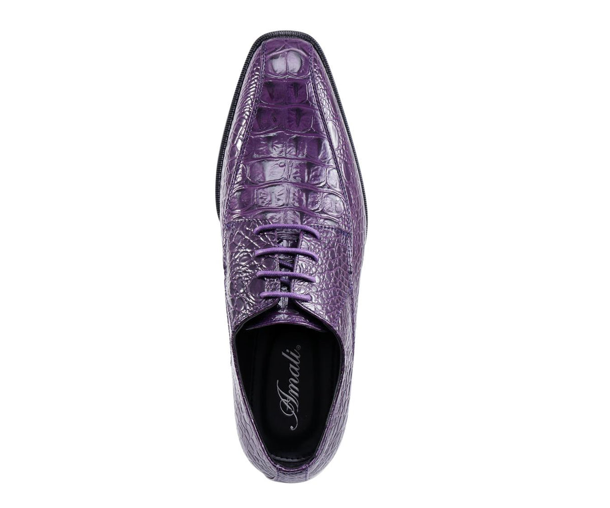 Amali Harvey Croc Embossed Men's Deep Purple Animal Print Leather Exotic Oxford Shoes