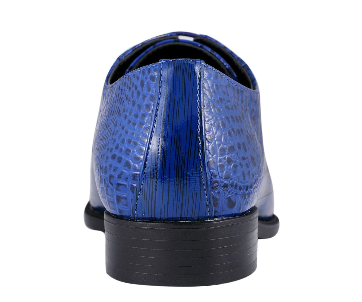 Amali Harvey Croc Embossed Men's Royal Blue Animal Print Leather Exotic Oxford Shoes