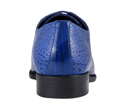 Amali Harvey Croc Embossed Men's Royal Blue Animal Print Leather Exotic Oxford Shoes