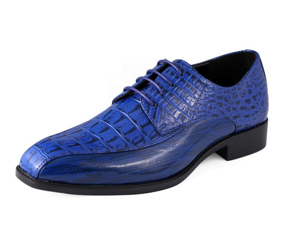 Amali Harvey Croc Embossed Men's Royal Blue Animal Print Leather Exotic Oxford Shoes