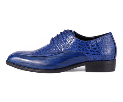 Amali Harvey Croc Embossed Men's Royal Blue Animal Print Leather Exotic Oxford Shoes