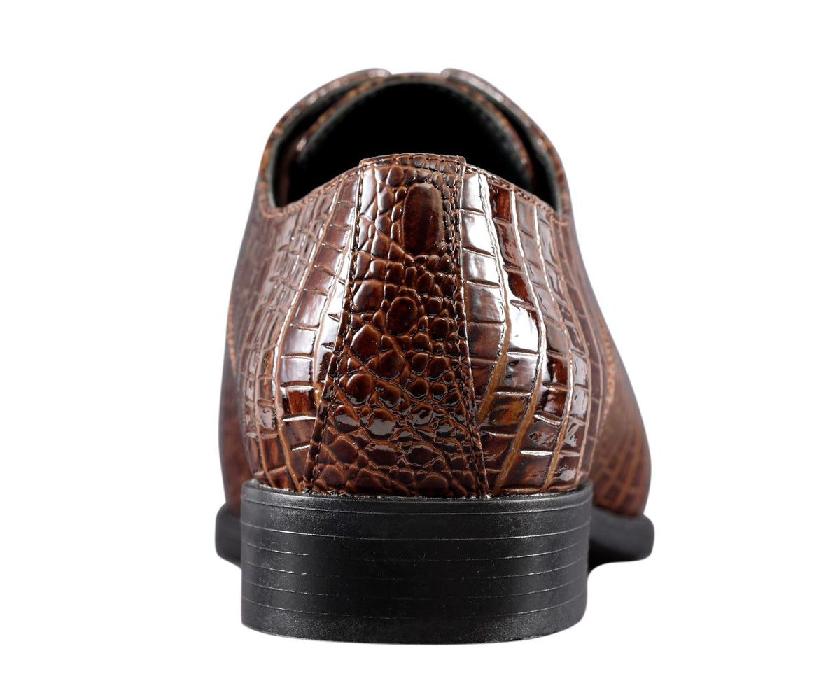 Amali Harvey Croc Embossed Men's Brown Animal Print Leather Exotic Oxford Shoes