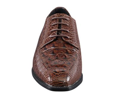 Amali Harvey Croc Embossed Men's Brown Animal Print Leather Exotic Oxford Shoes