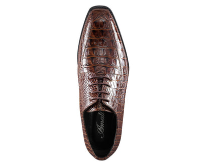Amali Harvey Croc Embossed Men's Brown Animal Print Leather Exotic Oxford Shoes