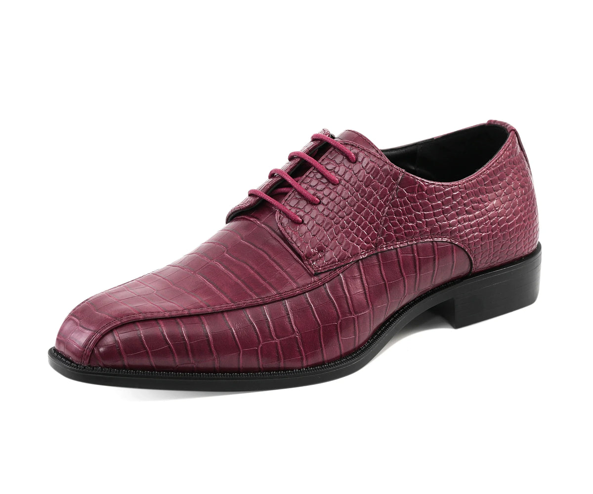 Amali Harvey Croc Embossed Men's Burgundy Animal Print Leather Exotic Oxford Shoes