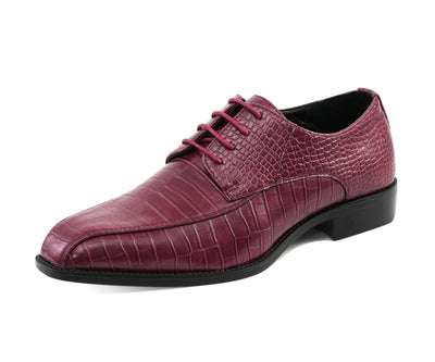 Amali Harvey Croc Embossed Men's Burgundy Animal Print Leather Exotic Oxford Shoes