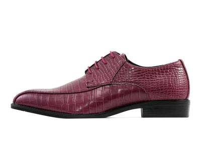 Amali Harvey Croc Embossed Men's Burgundy Animal Print Leather Exotic Oxford Shoes