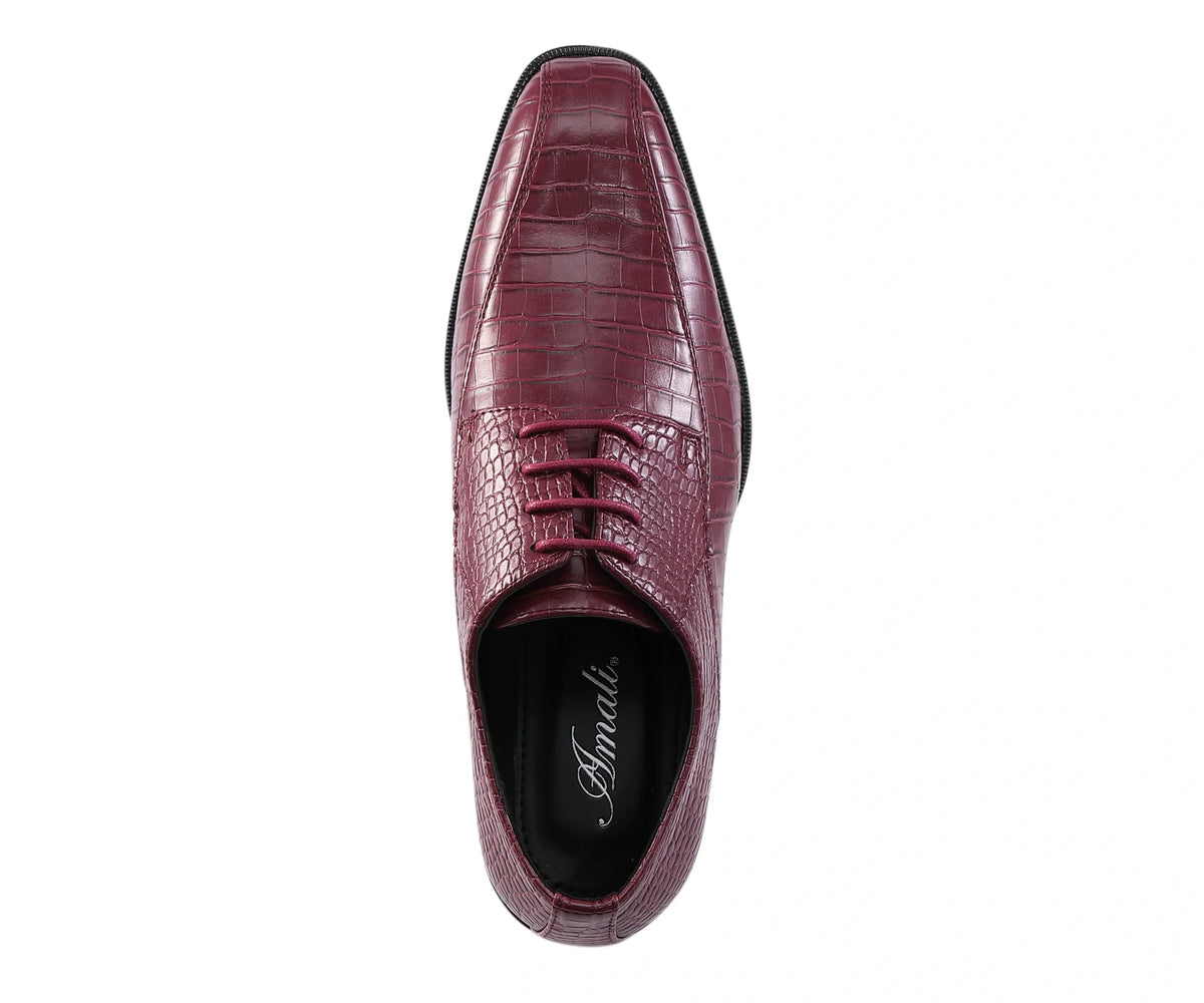 Amali Harvey Croc Embossed Men's Burgundy Animal Print Leather Exotic Oxford Shoes