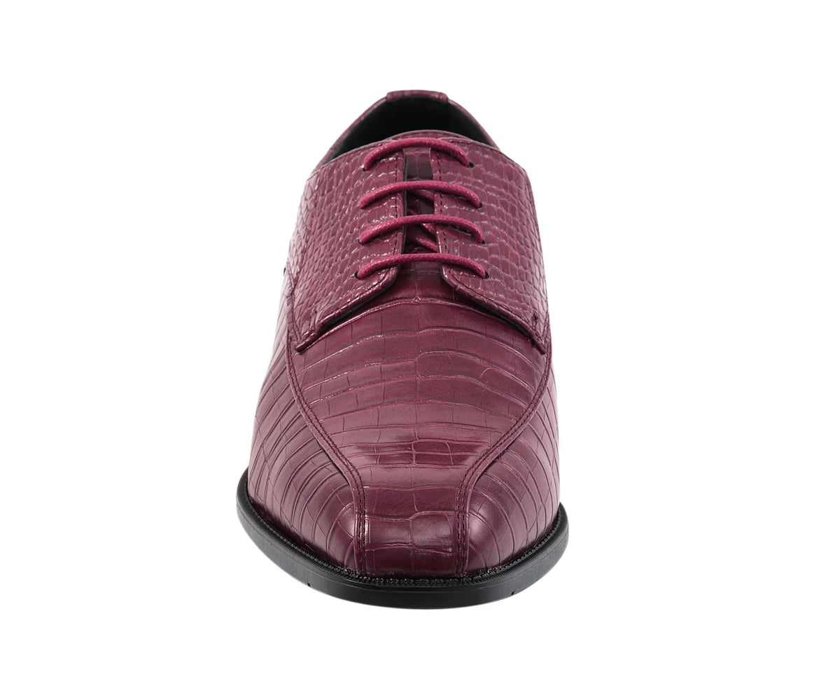Amali Harvey Croc Embossed Men's Burgundy Animal Print Leather Exotic Oxford Shoes