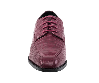 Amali Harvey Croc Embossed Men's Burgundy Animal Print Leather Exotic Oxford Shoes