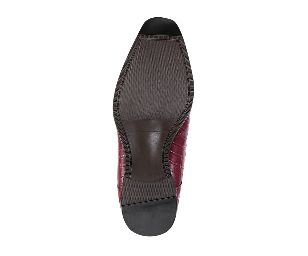 Amali Harvey Croc Embossed Men's Burgundy Animal Print Leather Exotic Oxford Shoes