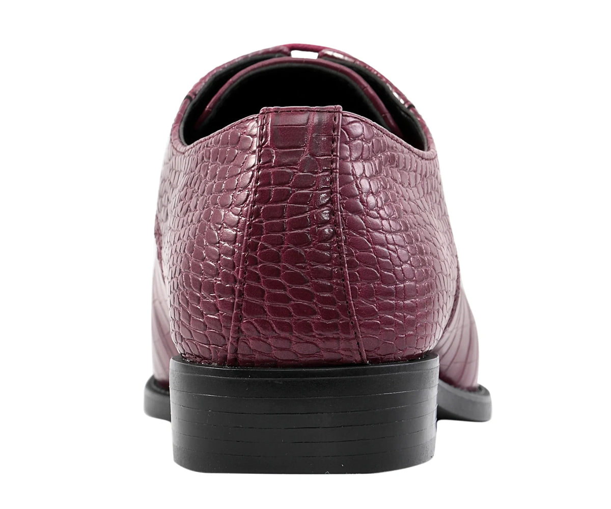 Amali Harvey Croc Embossed Men's Burgundy Animal Print Leather Exotic Oxford Shoes