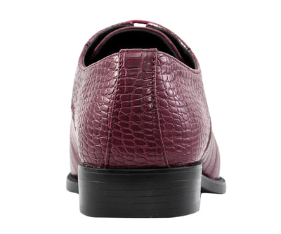 Amali Harvey Croc Embossed Men's Burgundy Animal Print Leather Exotic Oxford Shoes