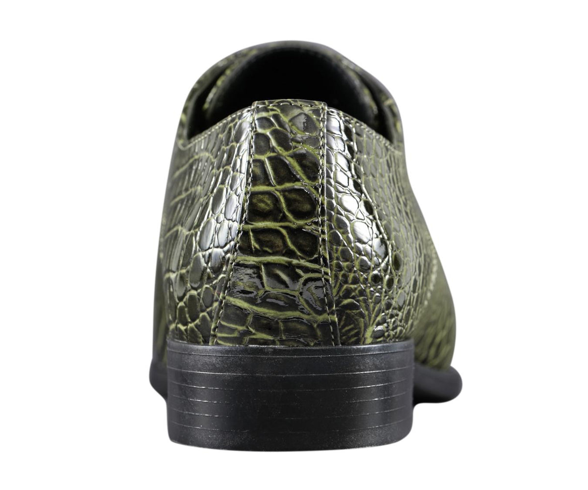 Amali Harvey Croc Embossed Men's Olive Green Animal Print Leather Exotic Oxford Shoes