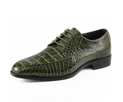 Amali Harvey Croc Embossed Men's Olive Green Animal Print Leather Exotic Oxford Shoes