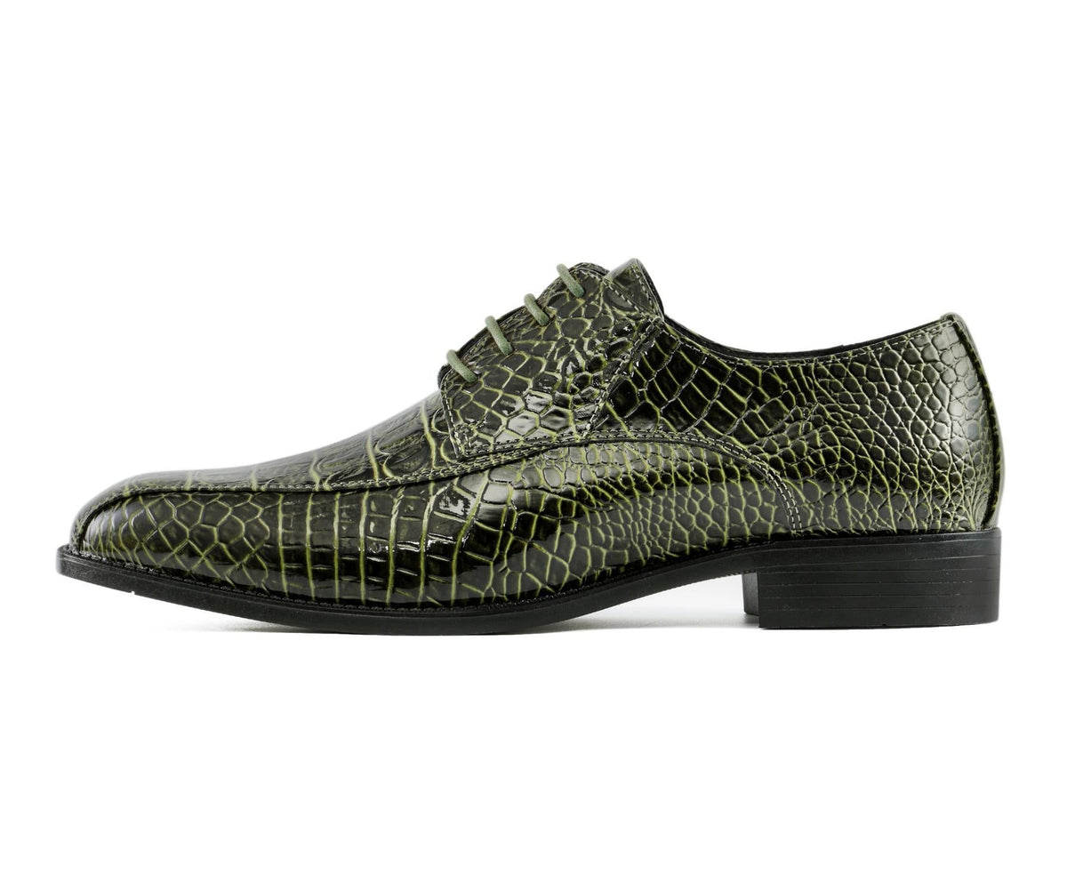 Amali Harvey Croc Embossed Men's Olive Green Animal Print Leather Exotic Oxford Shoes
