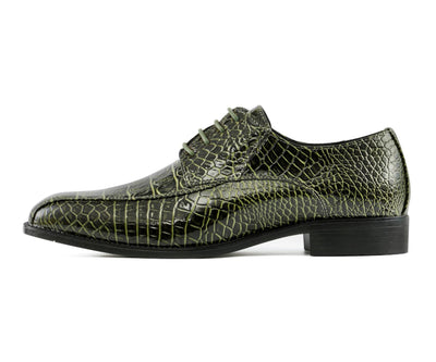 Amali Harvey Croc Embossed Men's Olive Green Animal Print Leather Exotic Oxford Shoes