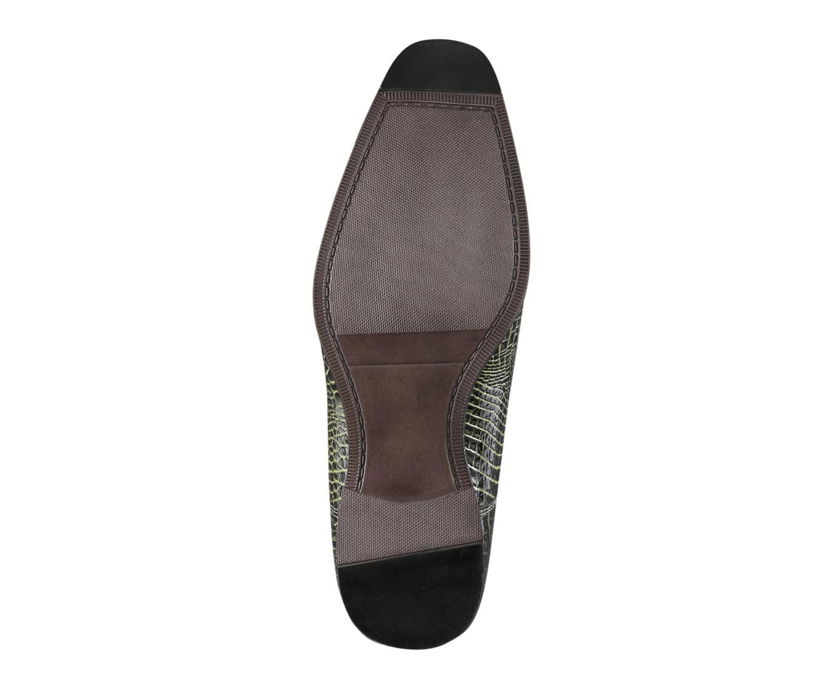 Amali Harvey Croc Embossed Men's Olive Green Animal Print Leather Exotic Oxford Shoes