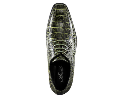 Amali Harvey Croc Embossed Men's Olive Green Animal Print Leather Exotic Oxford Shoes
