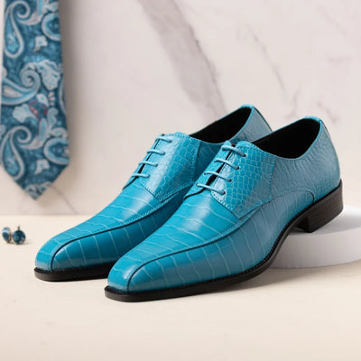 Amali Harvey Croc Embossed Men's Turquoise Blue Animal Print Leather Exotic Oxford Shoes