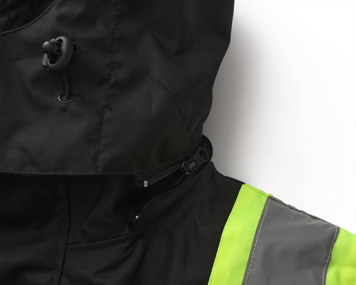 Kiwi High Visibility 3-in-1 Hooded & Fleece Lined ANSI/ISEA 107-2020 Reflector Contrast Trimmed Water Resistant Black Safety Jacket [71600]