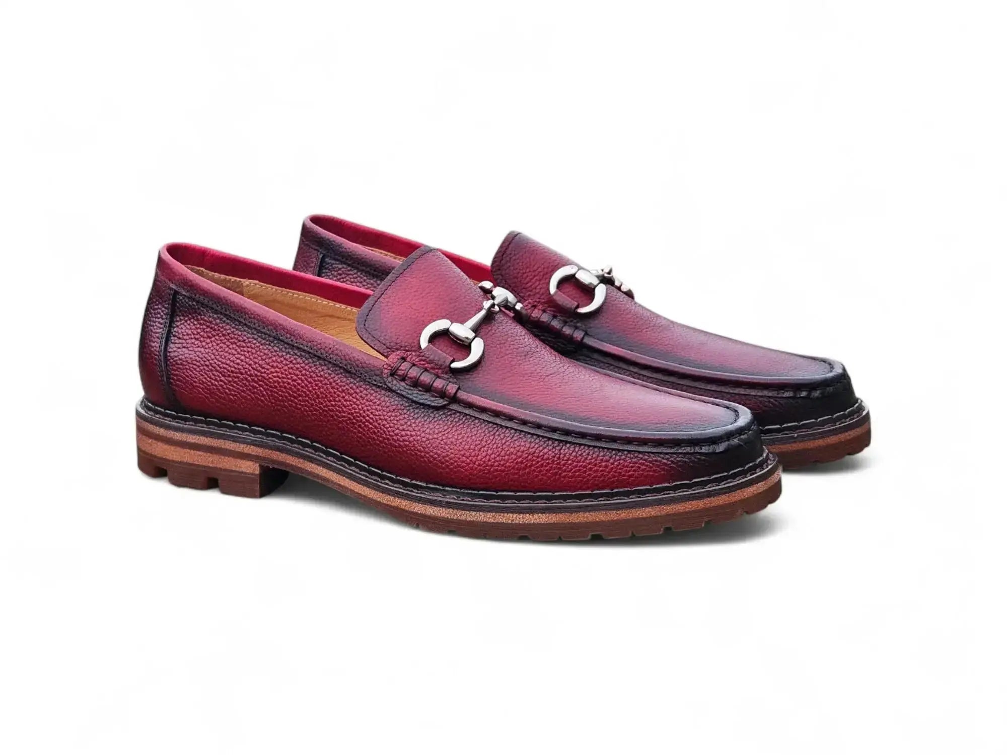 Carrucci Shoes CARRUCCI Men’s Horsebit Loafer Lug Sole Pebble Calfskin front view