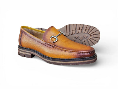 Carrucci Shoes CARRUCCI Men’s Horsebit Loafer Lug Sole Pebble Calfskin view 6