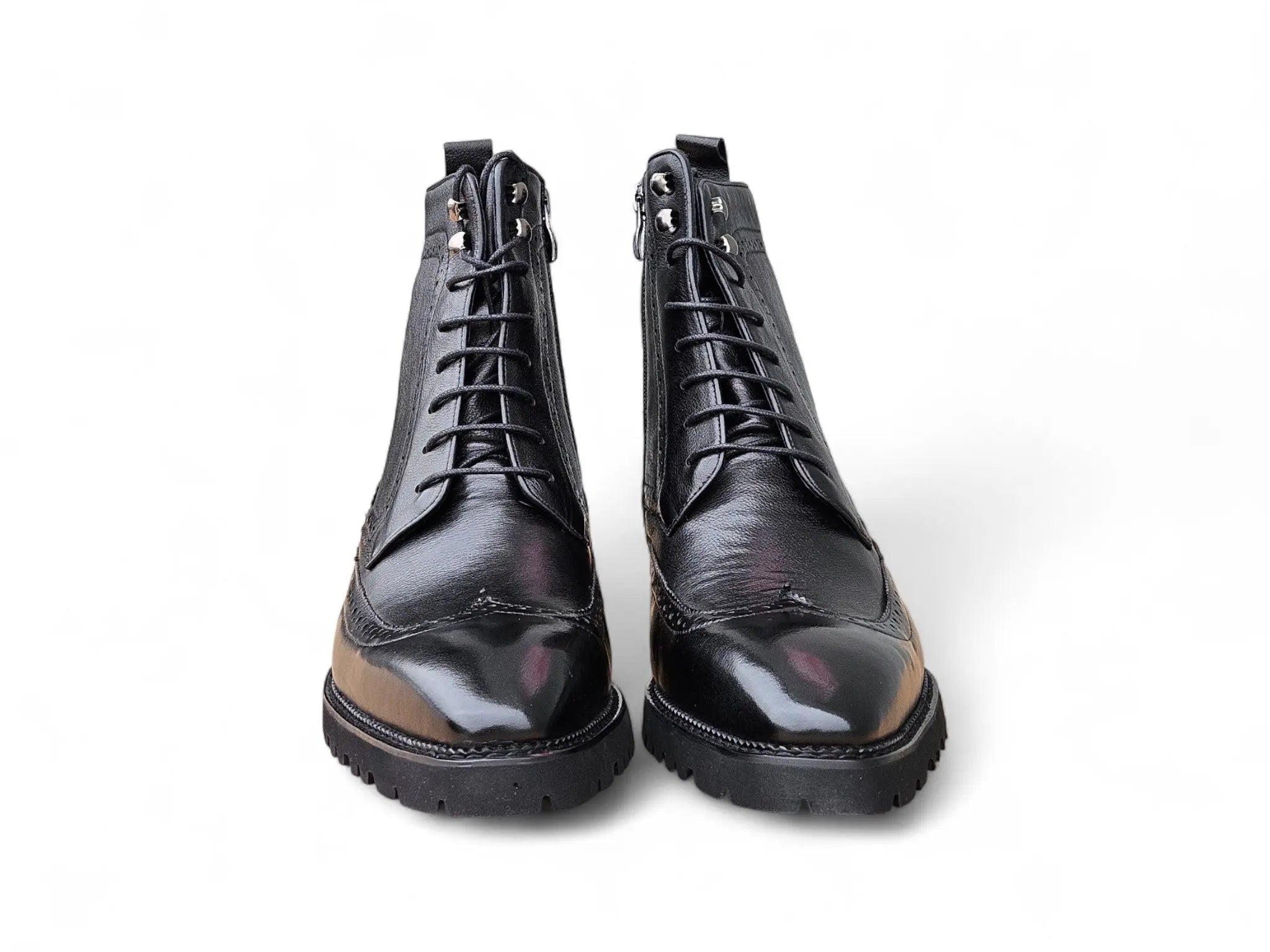 Hudson Black Wingtip Boot Lug Sole Carrucci Shoes Men's