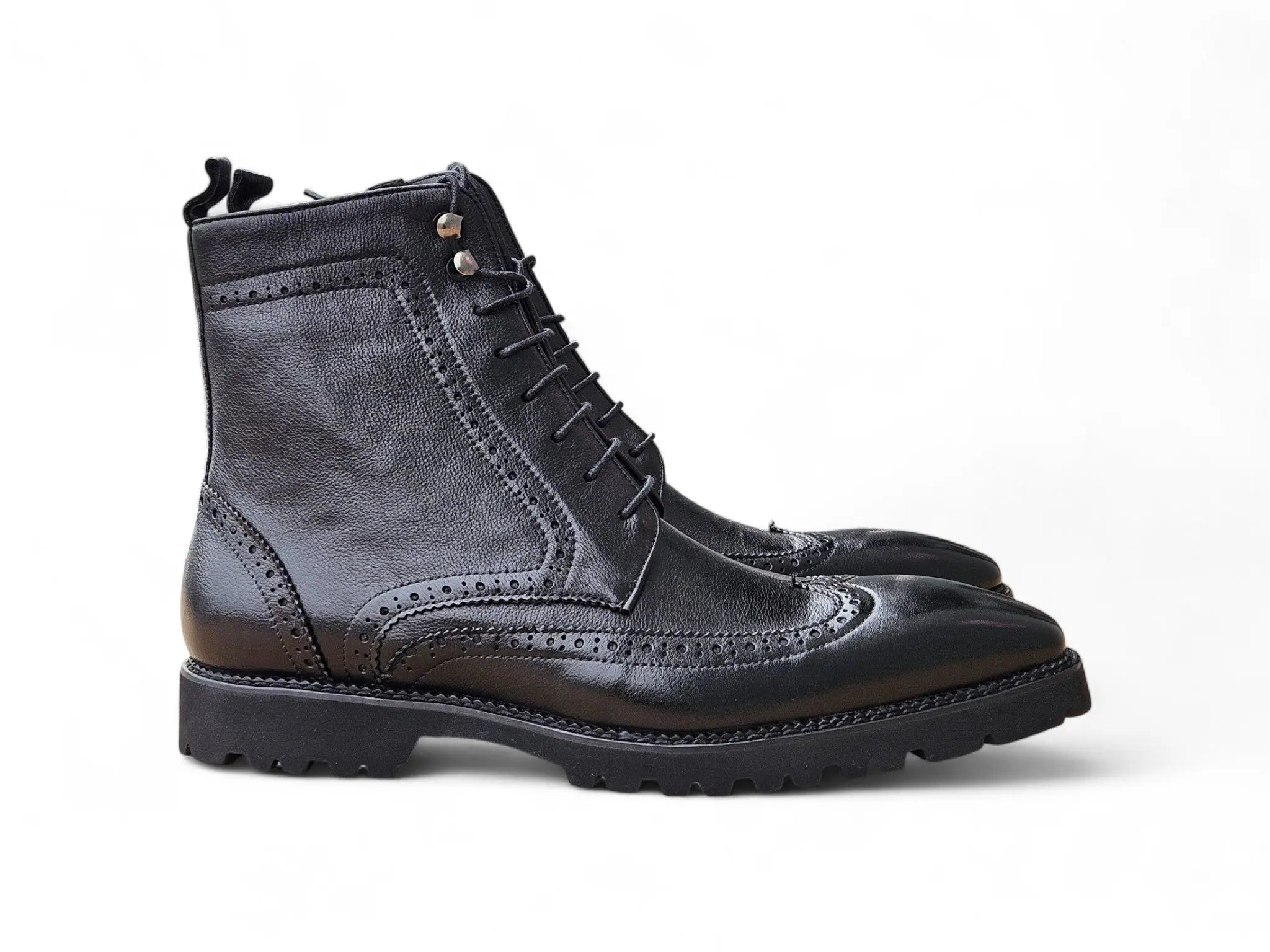 Hudson Black Wingtip Boot Lug Sole Carrucci Shoes Men's