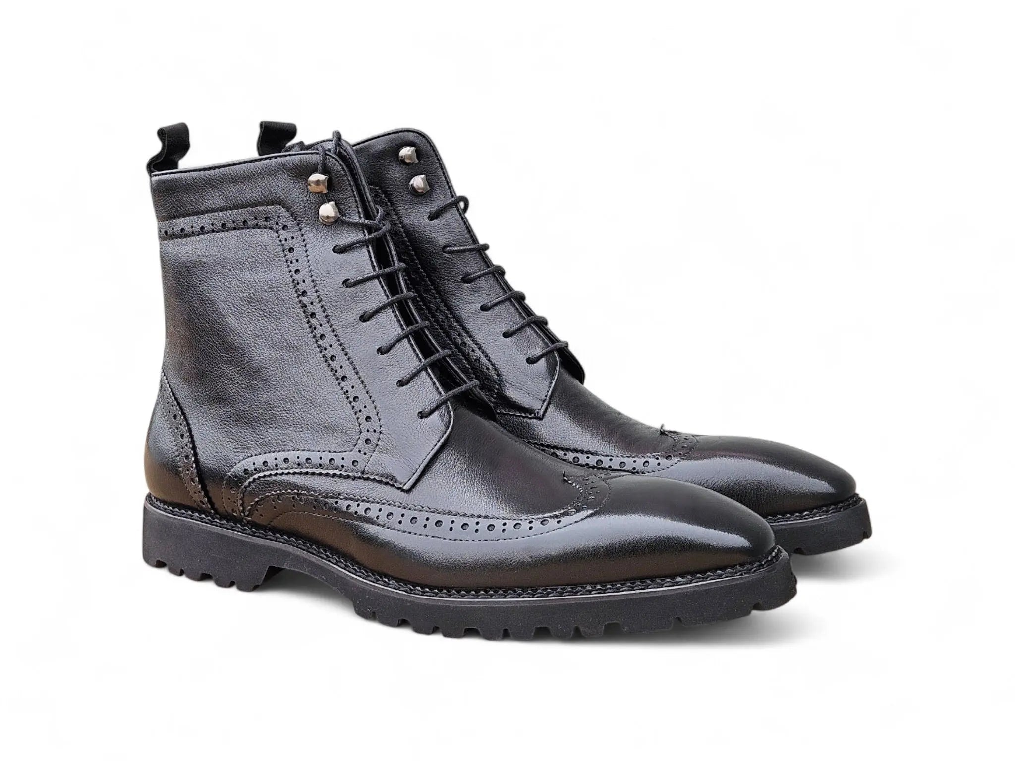 Hudson Black Wingtip Boot Lug Sole Carrucci Shoes Men's