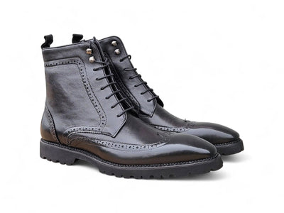 Hudson Black Wingtip Boot Lug Sole Carrucci Shoes Men's