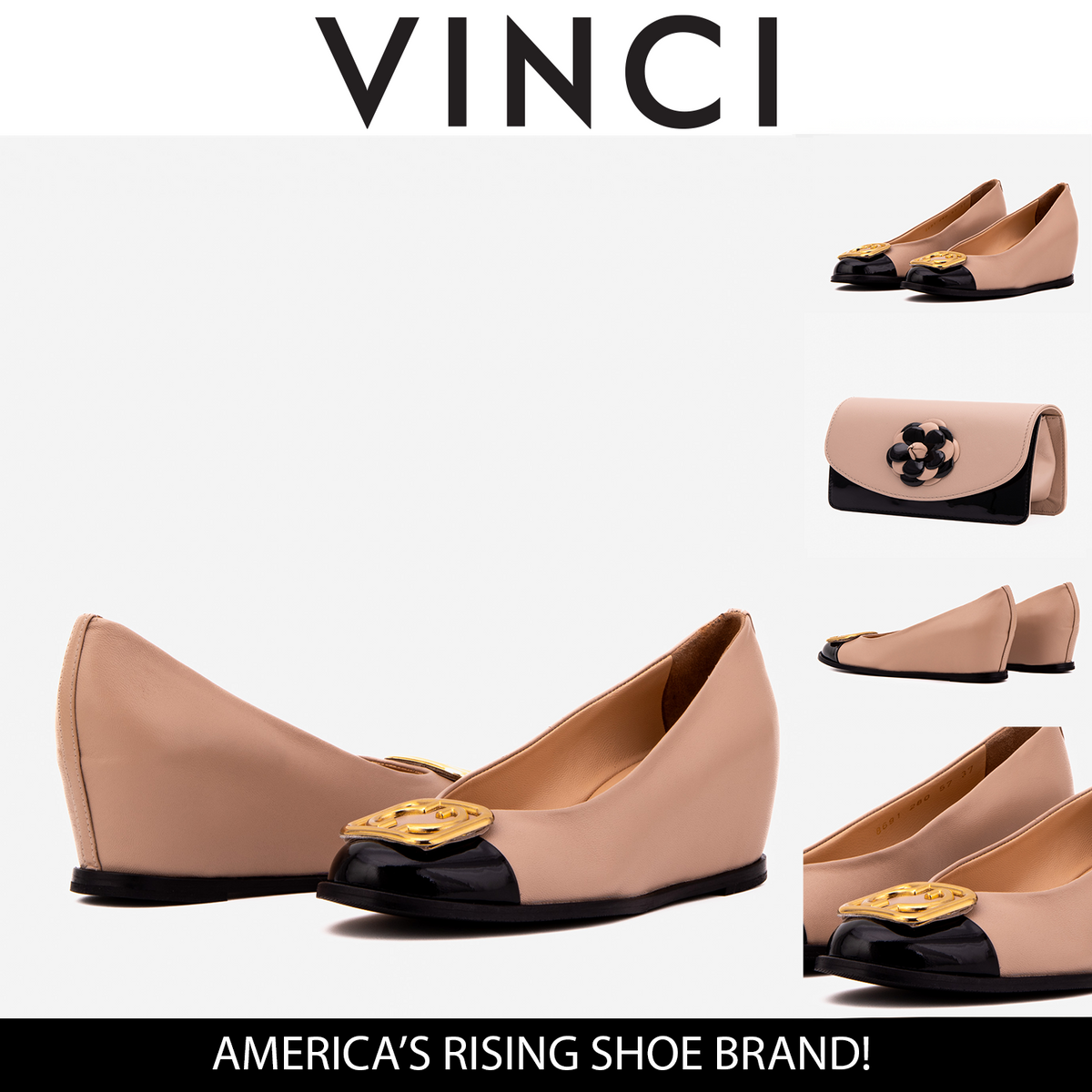 Vinci Leather The Selene Beige & Black Leather Wedge Heel Women Shoe – product view 7