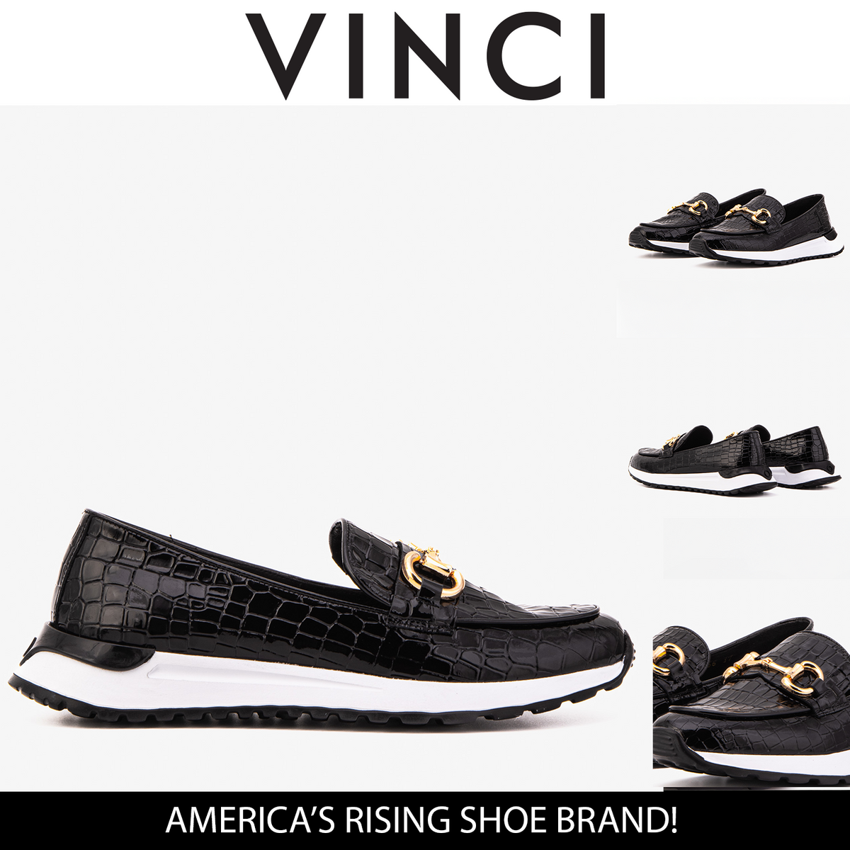 Vinci Leather The Milan Black Croc-Embossed Patent Leather Women Sneaker – product view 3