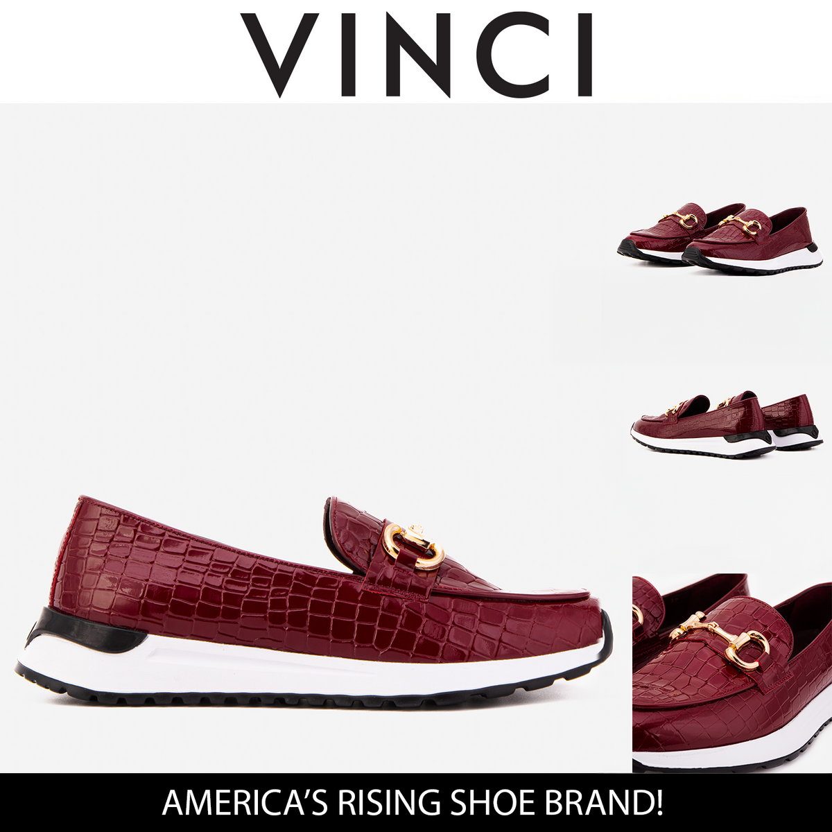 Vinci Leather The Milan Burgundy Croc-Embossed Patent Leather Women Sneaker – product view 3