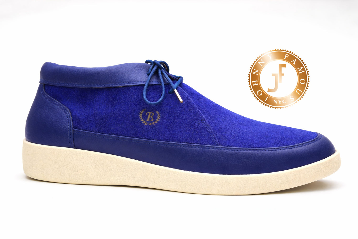 Johnny Famous Bally Style Central Park Men’s High Tops Navy Blue Suede and Leather