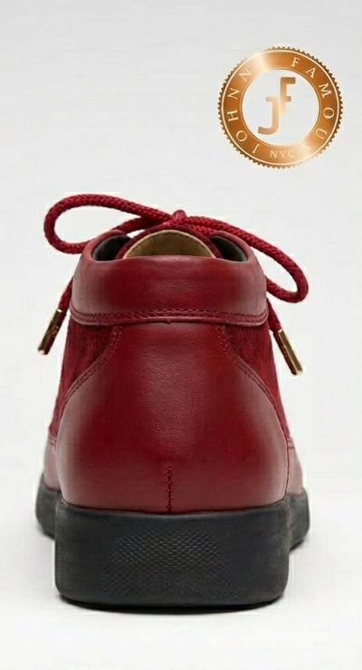 Johnny Famous Bally Style Central Park Men’s High Tops Red Suede and Leather with Black Sole