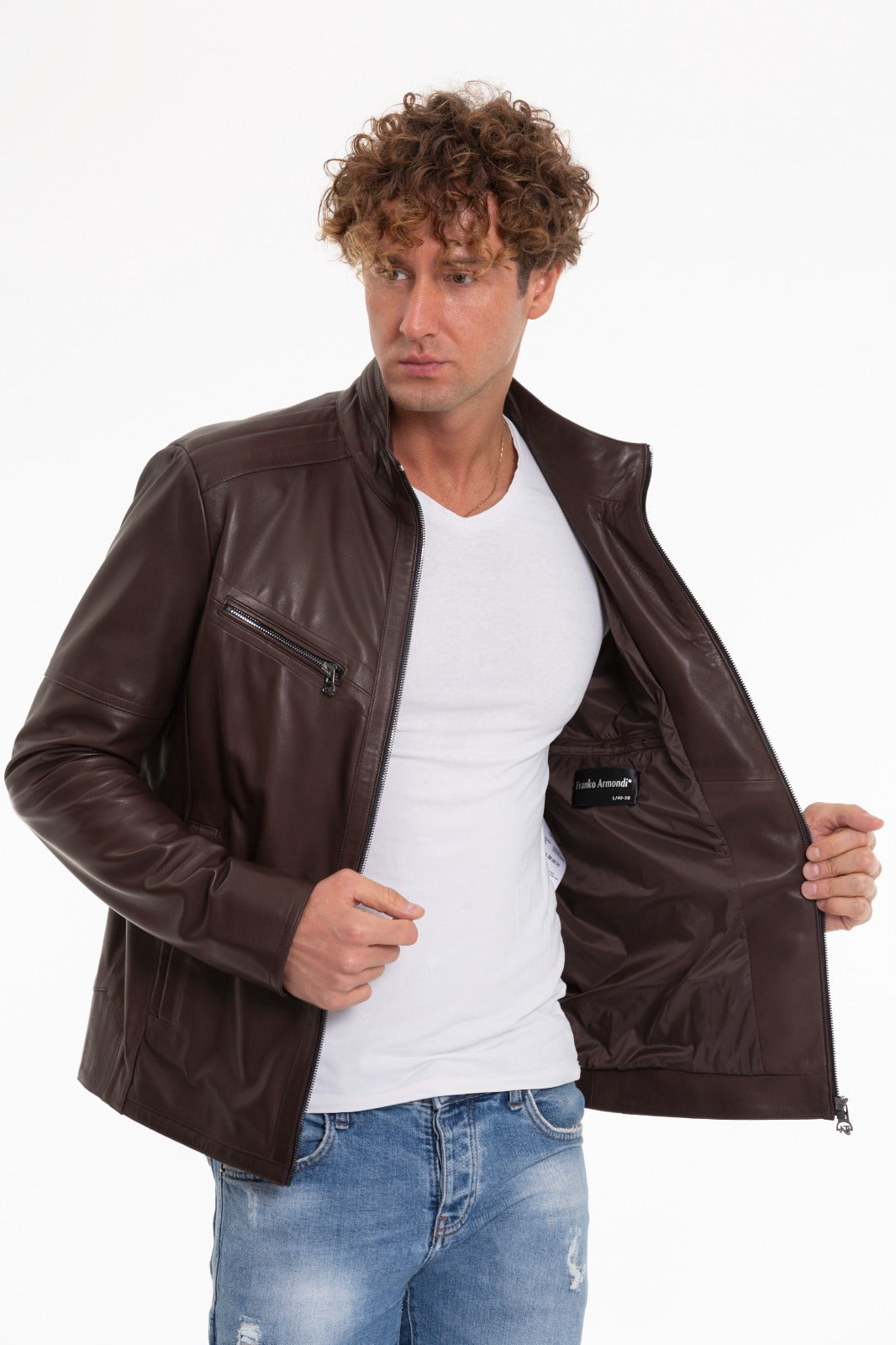 Vinci Leather The Alamo Brown Leather Men Jacket – product view 2